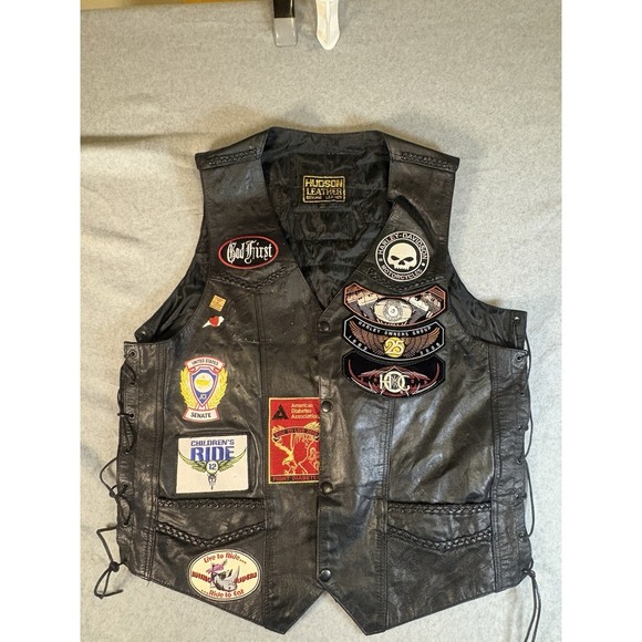 Other - Vintage Hudson leather vest Harley Davidson XL Patches